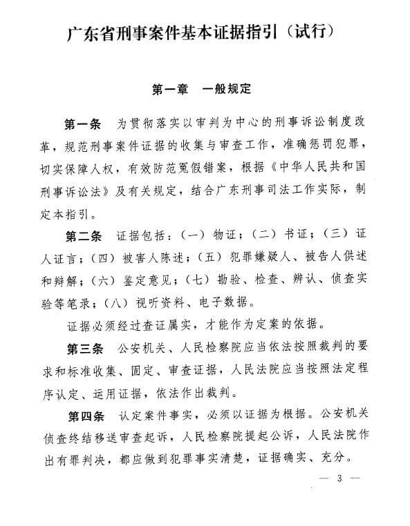 广东省刑事案件基本证据指引（试行）